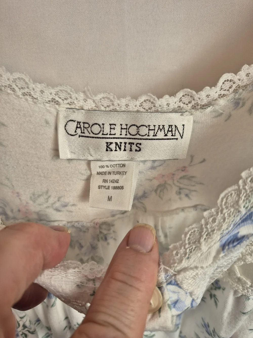 Carole Hochman Cream Nightgown with Blue Floral Print